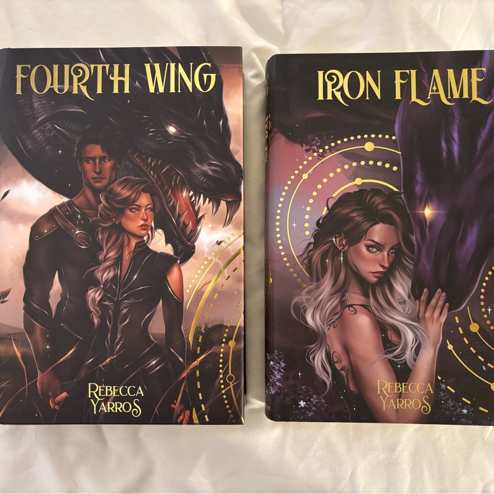 Fourth Wing and Iron Flame US Hardcovers with A Touch of Magic Dust Jackets